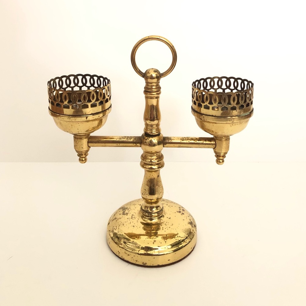 Vintage Brass Dual-Candlestick Holder